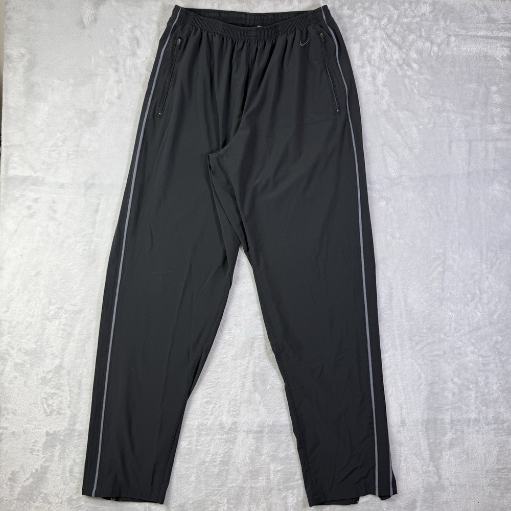 Nike Jogger Sweatpants Size Large Women's Black Gym Training Grey Stripes Pocket